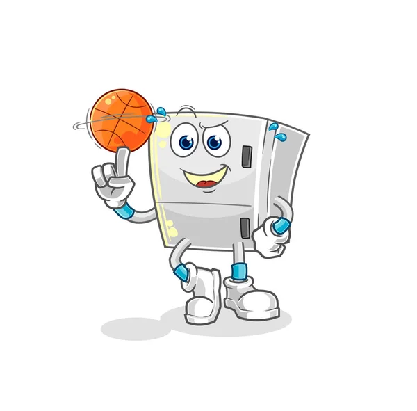 Fridge Playing Basket Ball Mascot Cartoon Vecto — Stock Vector