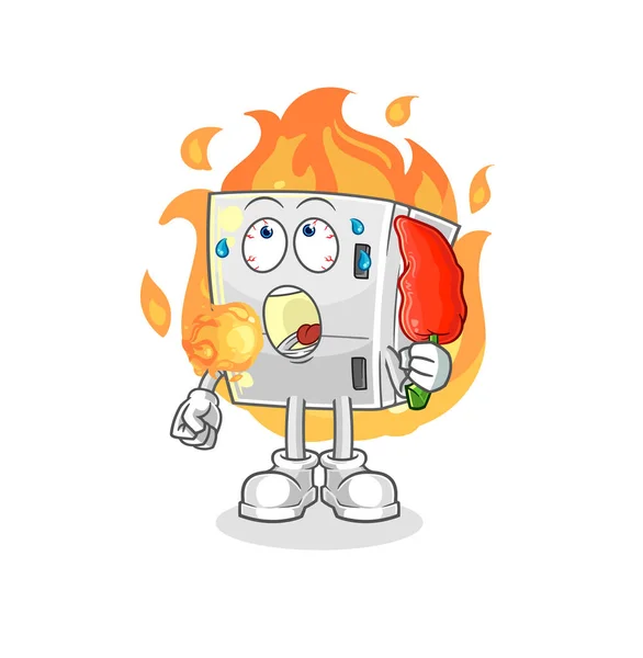 Fridge Eat Hot Chilie Mascot Cartoon Vecto — Stock Vector