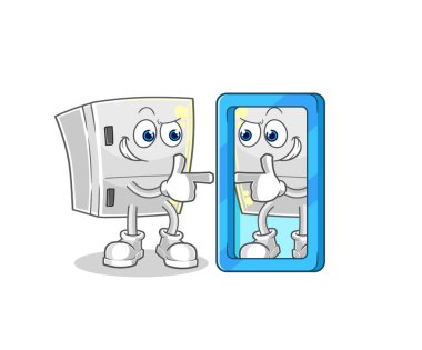 the fridge looking into mirror cartoon. cartoon mascot vecto