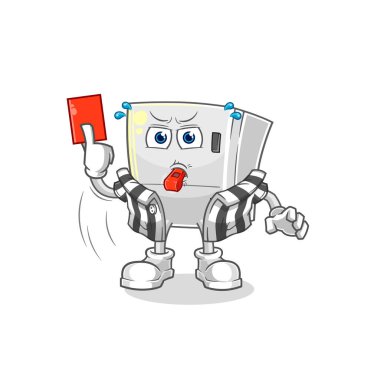 the fridge referee with red card illustration. character vecto