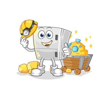 the fridge miner with gold character. cartoon mascot vecto