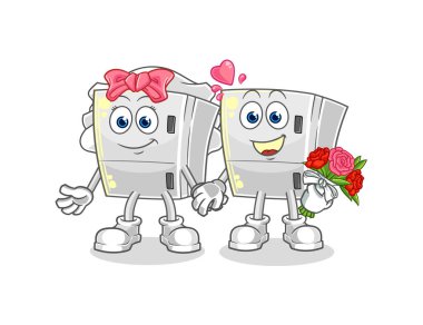 the fridge wedding cartoon. cartoon mascot vecto