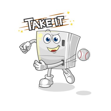 the fridge throwing baseball vector. cartoon characte