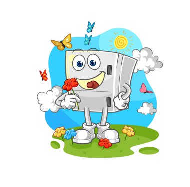 the fridge pick flowers in spring. character vecto