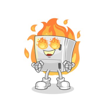 the fridge on fire mascot. cartoon vecto