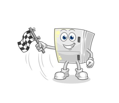 the fridge hold finish flag. cartoon mascot vecto