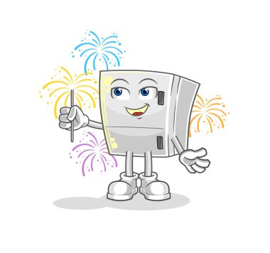 the fridge with fireworks mascot. cartoon vecto