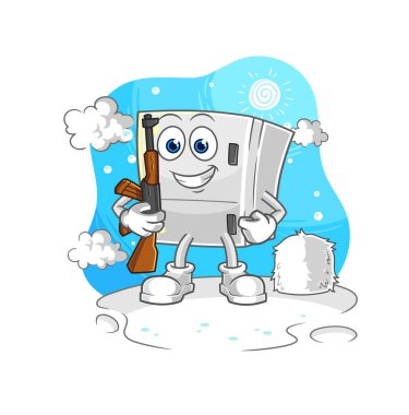 the fridge soldier in winter. character mascot vecto