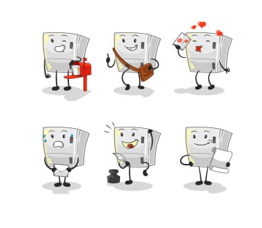 the fridge postman set character. cartoon mascot vecto