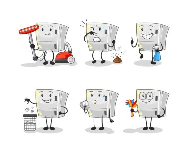 the fridge cleaning group character. cartoon mascot vecto