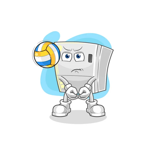 Fridge Play Volleyball Mascot Cartoon Vecto — Stock Vector