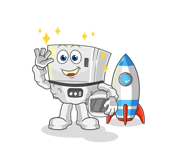 Fridge Astronaut Waving Character Cartoon Mascot Vecto — Stock Vector