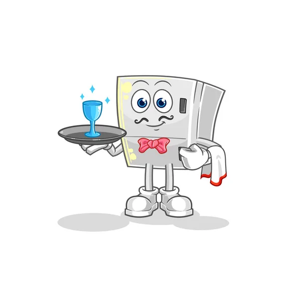 Fridge Waiter Cartoon Cartoon Mascot Vecto — Stock Vector