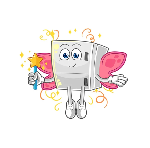 Fridge Fairy Wings Stick Cartoon Mascot Vecto — Stockvektor