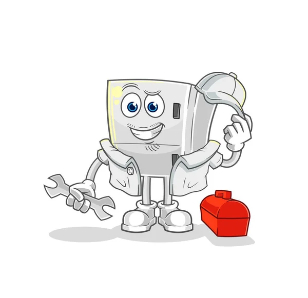 Fridge Mechanic Cartoon Cartoon Mascot Vecto — Stock Vector