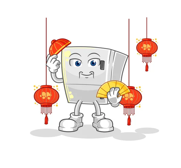 Fridge Chinese Lanterns Illustration Character Vecto — Stock Vector