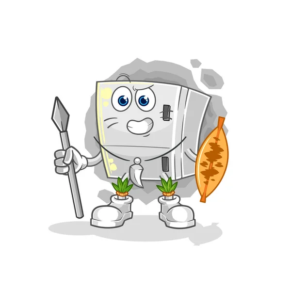 Fridge African Tribal Fighter Mascot Cartoon Vecto — Image vectorielle