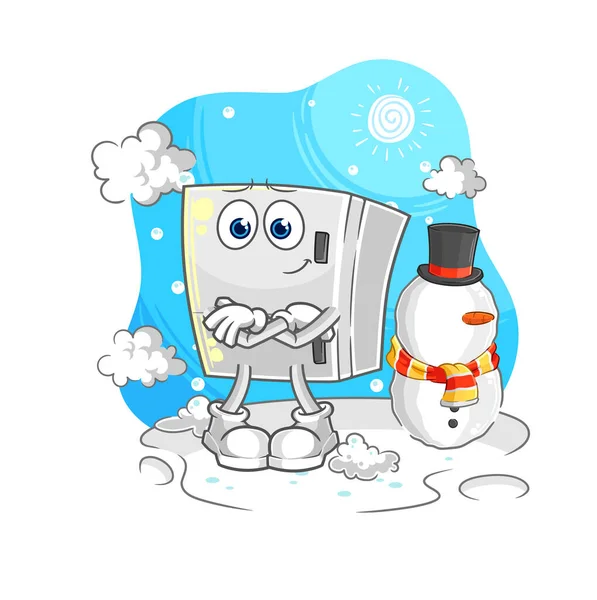 Fridge Cold Winter Character Cartoon Mascot Vecto — Stock Vector