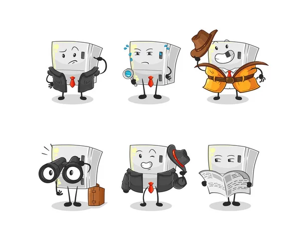 Fridge Detective Group Character Cartoon Mascot Vecto — Image vectorielle