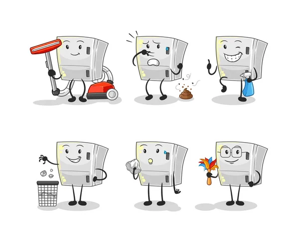 Fridge Cleaning Group Character Cartoon Mascot Vecto — Stock Vector