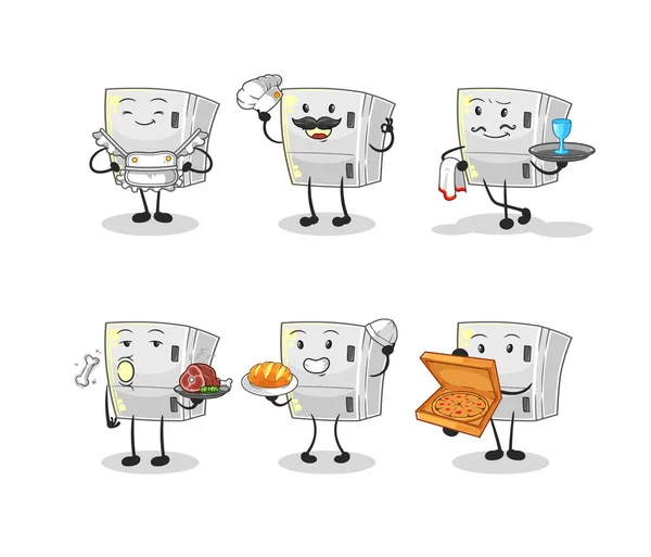 Fridge Restaurant Group Character Cartoon Mascot Vecto — Stock Vector