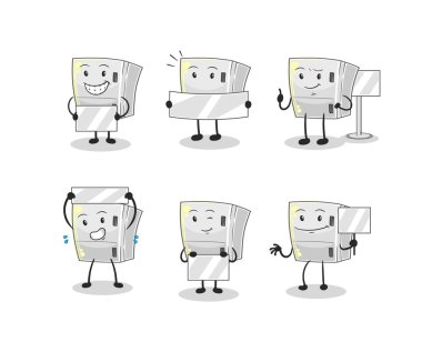 the fridge holding board group character. mascot vecto