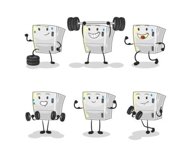 the fridge exercise set character. cartoon mascot vecto