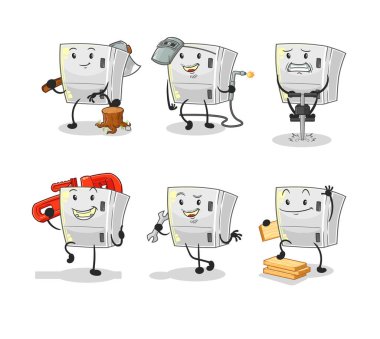 the fridge worker set character. cartoon mascot vecto