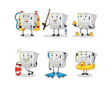 the fridge water activity group. cartoon mascot vecto