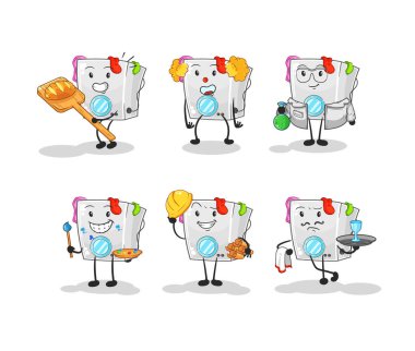 washing machine profession set character. cartoon mascot vecto