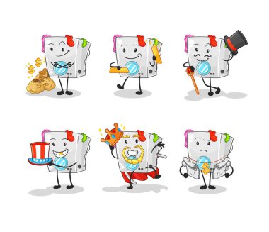 washing machine rich character. cartoon mascot vecto