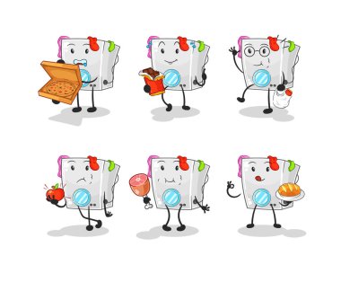 washing machine food set character. cartoon mascot vecto