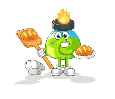 the laboratory spirit lamp baker with bread. cartoon mascot vecto