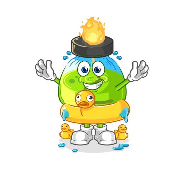 the laboratory spirit lamp with duck buoy cartoon. cartoon mascot vecto