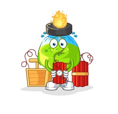 the laboratory spirit lamp holding dynamite character. cartoon mascot vecto