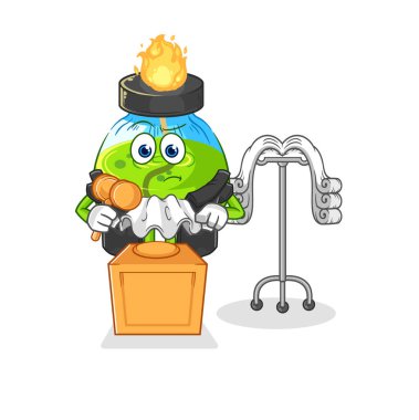 the laboratory spirit lamp judge holds gavel. character vecto