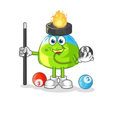 the laboratory spirit lamp plays billiard character. cartoon mascot vecto