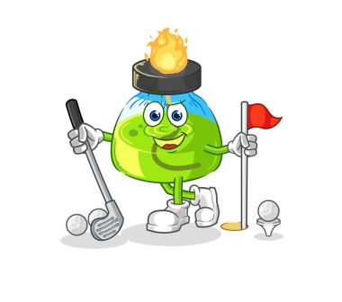 the laboratory spirit lamp playing golf vector. cartoon characte