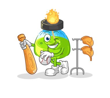 the laboratory spirit lamp playing baseball mascot. cartoon vecto