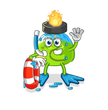 the laboratory spirit lamp swimmer with buoy mascot. cartoon vecto