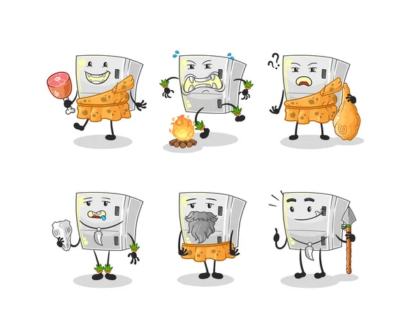 Fridge Primitive Man Group Character Mascot Vecto — Vetor de Stock