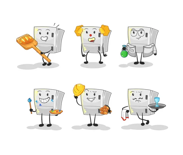 Fridge Profession Set Character Cartoon Mascot Vecto — Stock Vector