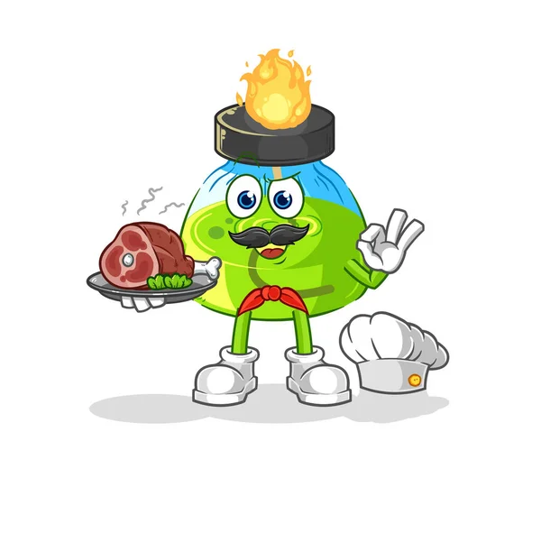 Laboratory Spirit Lamp Chef Meat Mascot Cartoon Vecto — Stockvektor