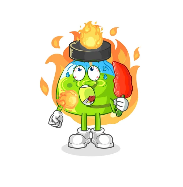 Laboratory Spirit Lamp Eat Hot Chilie Mascot Cartoon Vecto — Stock Vector