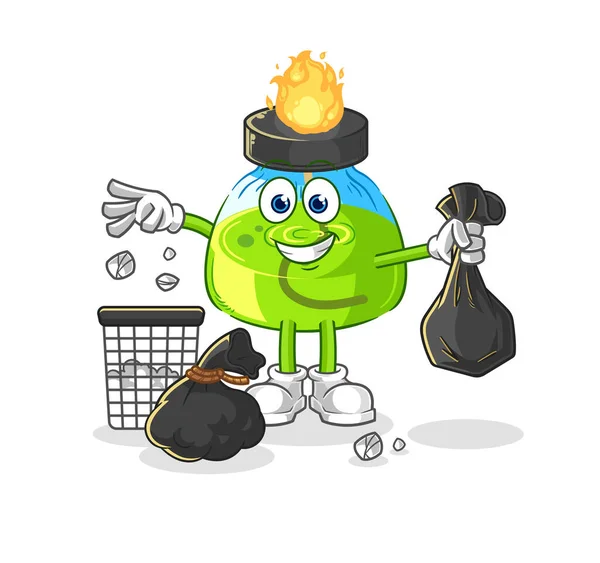 Laboratory Spirit Lamp Throw Garbage Mascot Cartoon Vecto — Vector de stock