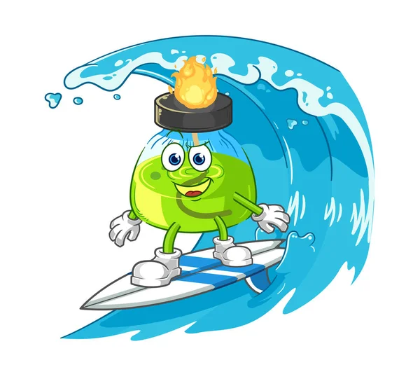 Laboratory Spirit Lamp Surfing Character Cartoon Mascot Vecto — Stockvector