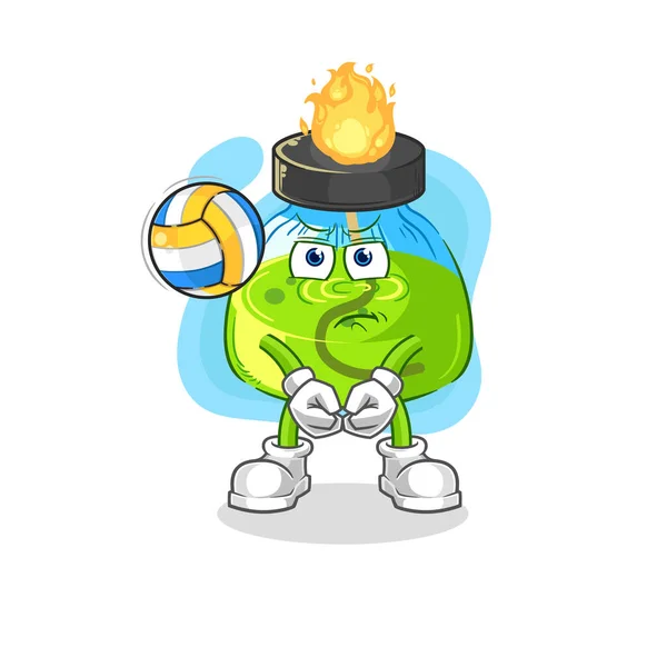 Laboratory Spirit Lamp Play Volleyball Mascot Cartoon Vecto — Vector de stock