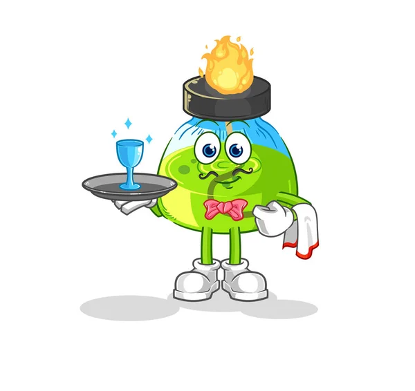 Laboratory Spirit Lamp Waiter Cartoon Cartoon Mascot Vecto — Vector de stock