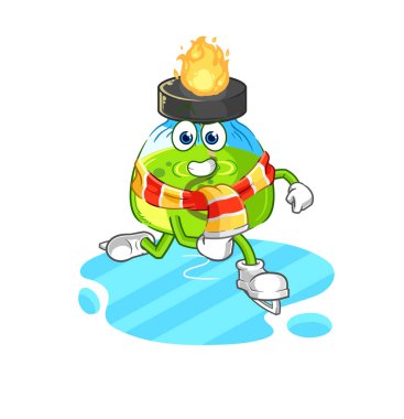 the laboratory spirit lamp ice skiing cartoon. character mascot vecto