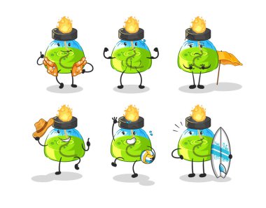 the laboratory spirit lamp beach vacation set character. cartoon mascot vecto